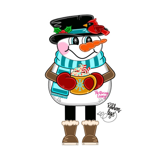 Ribbon Leg Cardinal Snowman (RL036)