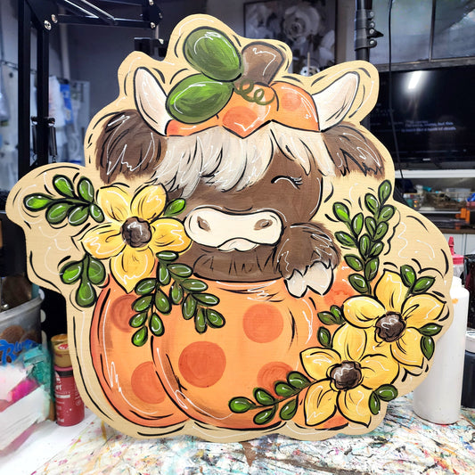 Doable Designs Wooden Blank - Pumpkin Cow - Wooden Door Hanger Blank