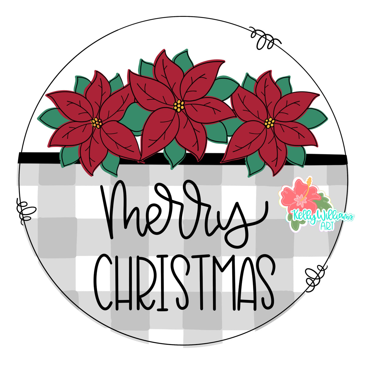 Merry Christmas Poinsettia Round Ornament (KA107-O)