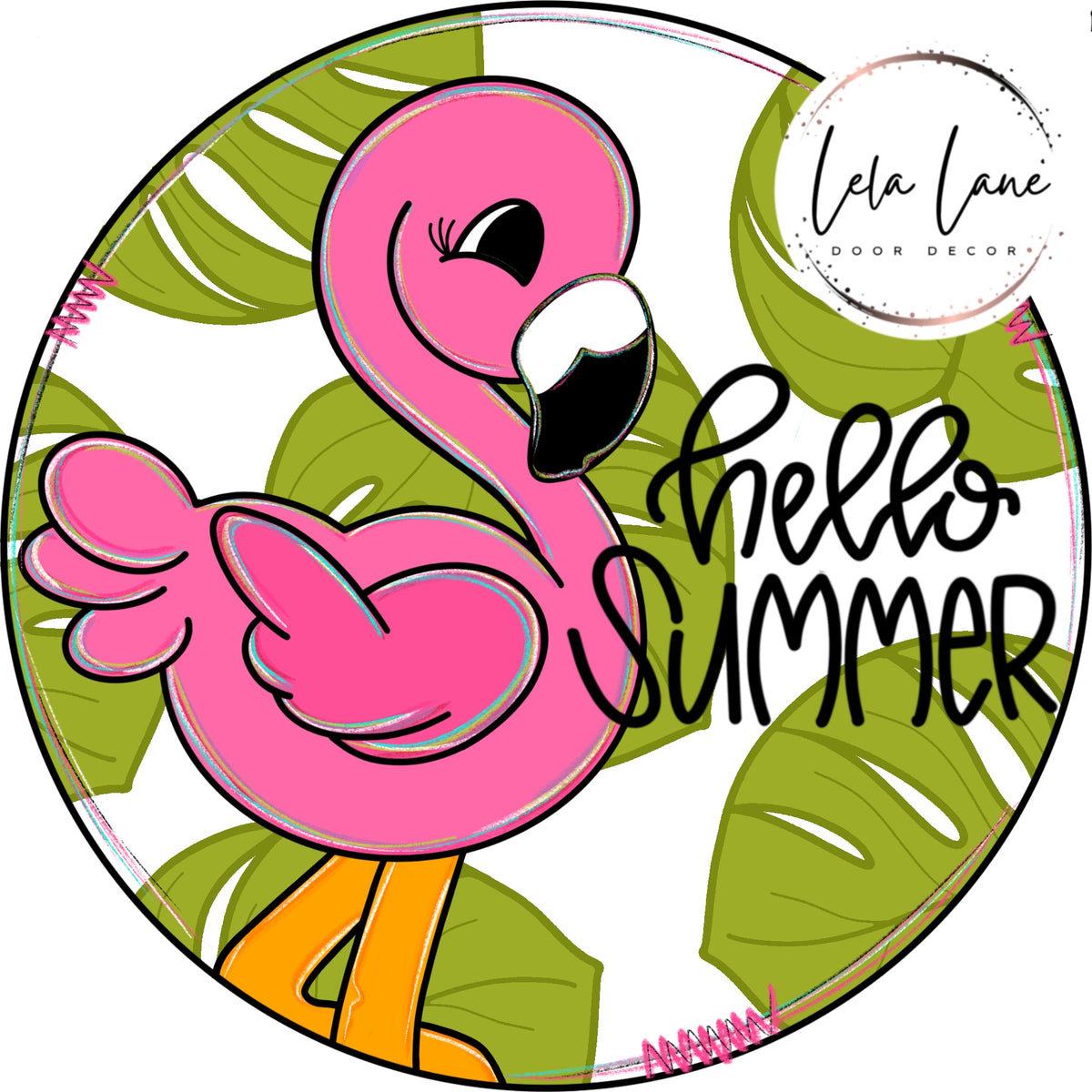 Hello Summer Flamingo Round (LL060)