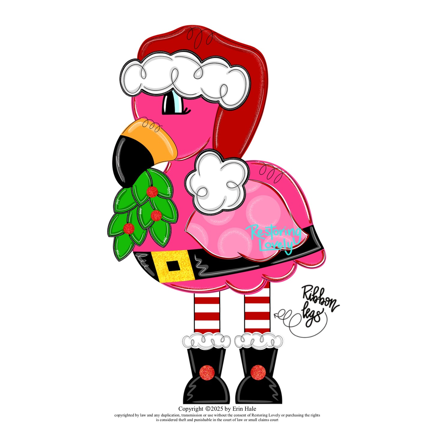 Ribbon Leg Christmas Flamingo Ornament (RL165-O)