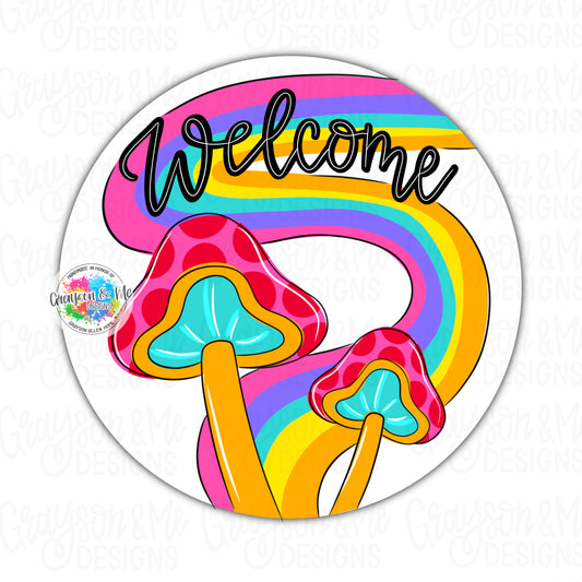 Rainbow Mushroom Door Hanger | Whimsical Wooden Craft Blank
