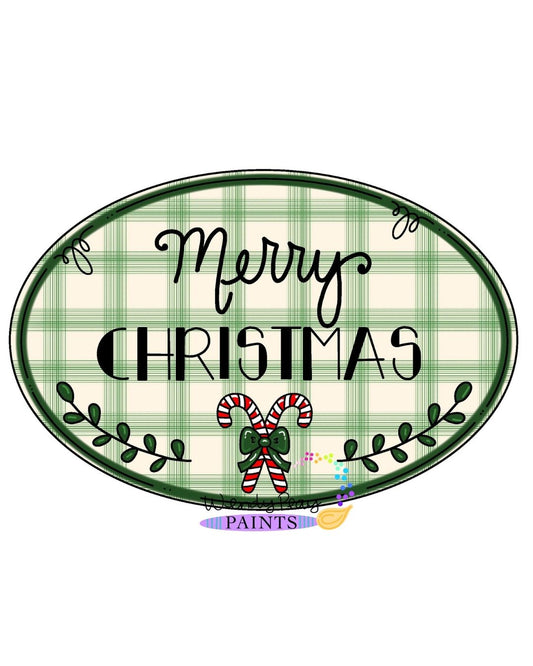 Merry Christmas Oval - Candy Canes Ornament (WP011-O)