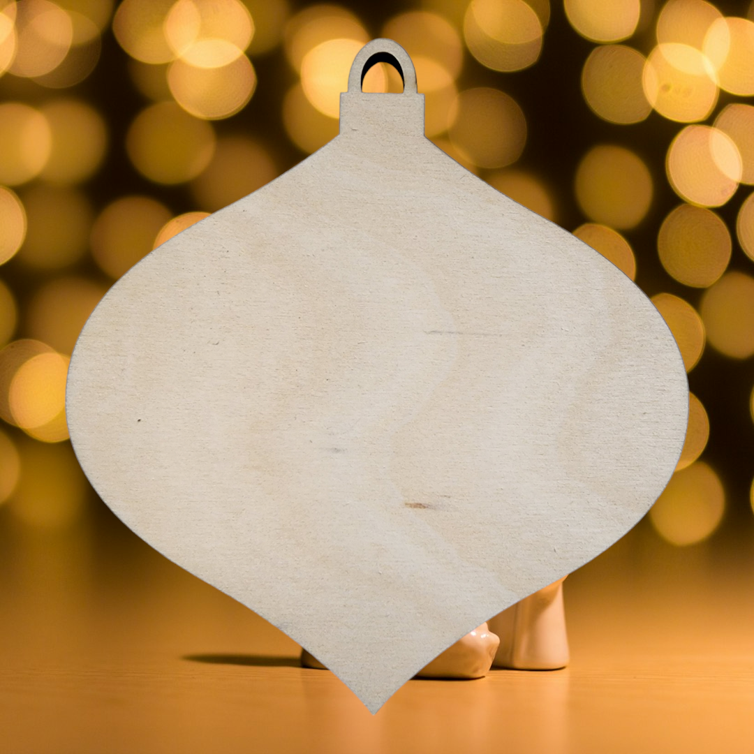 Elegant arabesque-shaped unfinished wood ornament blank for DIY crafts.