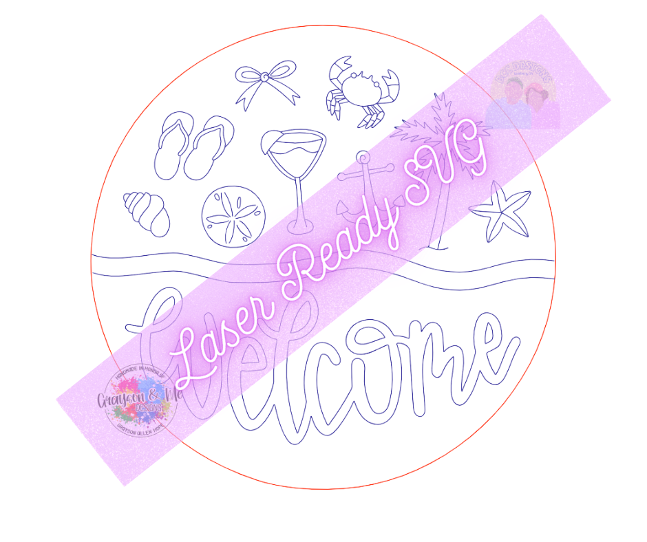 Beach Welcome Round - Laser Ready SVG