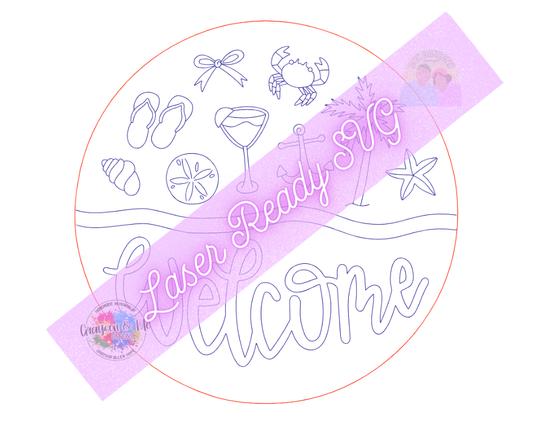 Beach Welcome Round - Laser Ready SVG