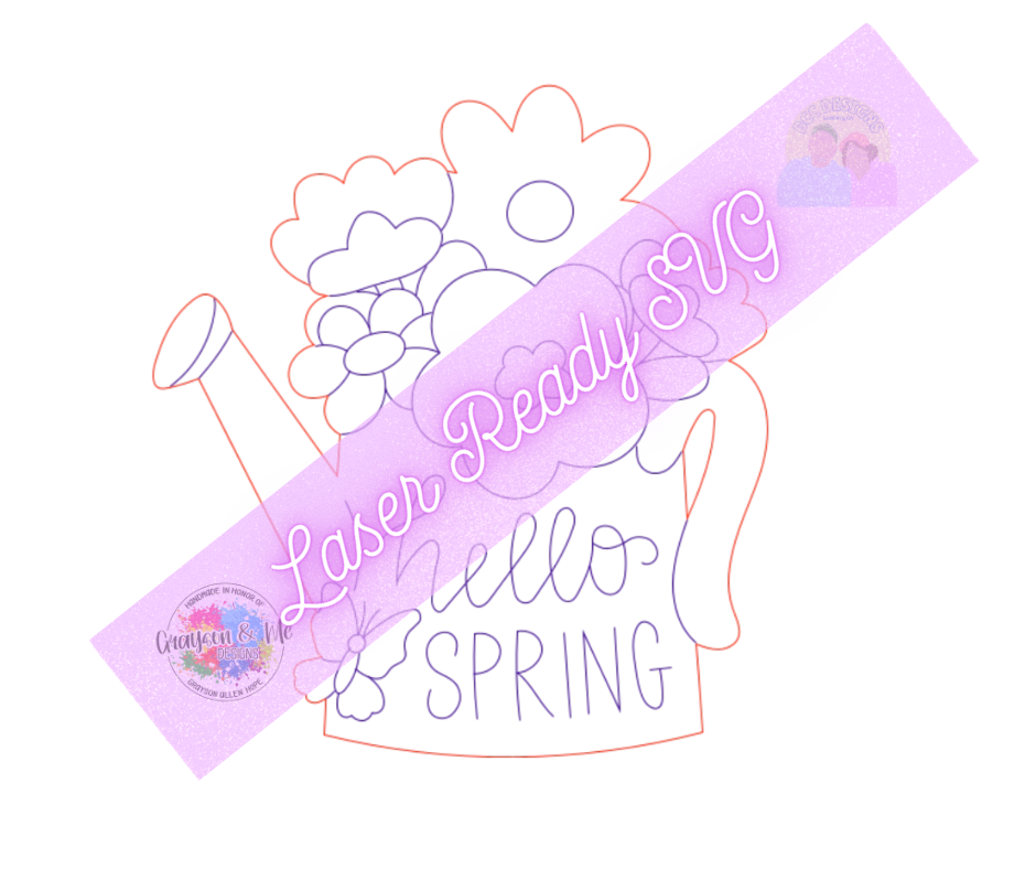 Hello Spring Watering Can - Laser Ready SVG