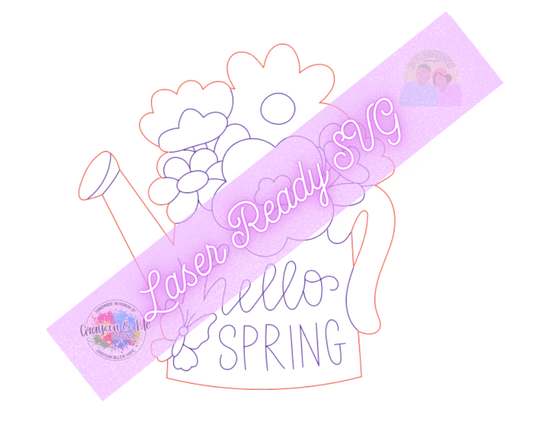 Hello Spring Watering Can - Laser Ready SVG