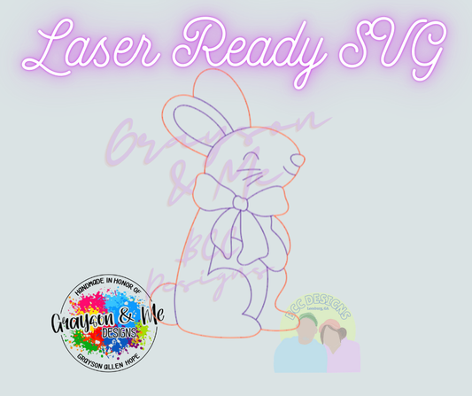 Smiling Bunny With Bow - Laser Ready SVG