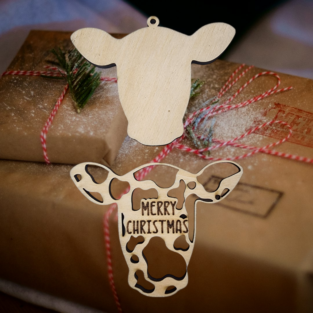 Merry Christmas Cow Ornament Blank