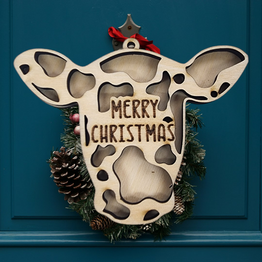 Merry Christmas Cow Ornament Blank