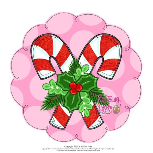 Candy Cane/Holly Scallop Ornament (RL233-O)