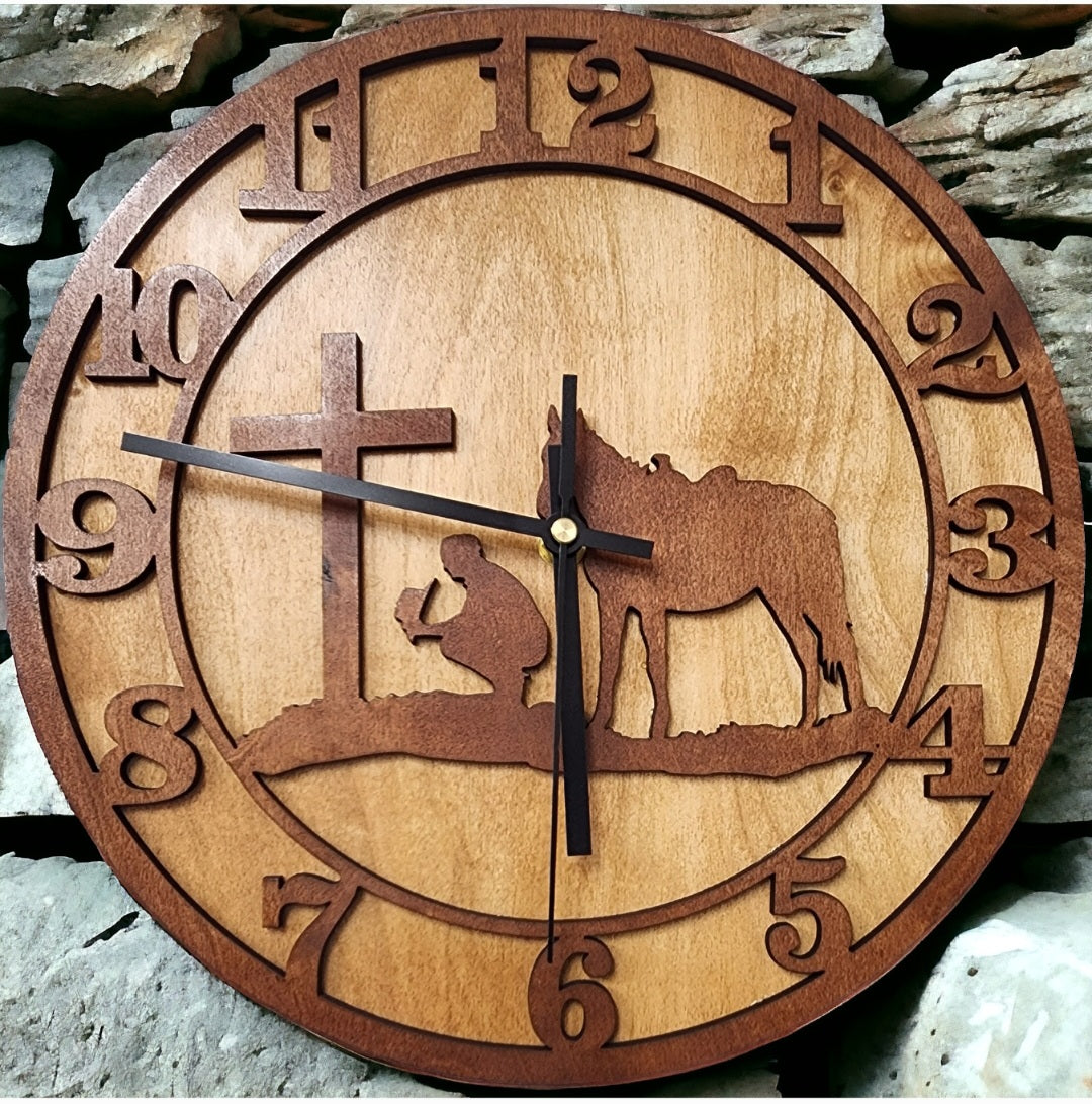 12" Cowboy Kneeling At Cross Clock