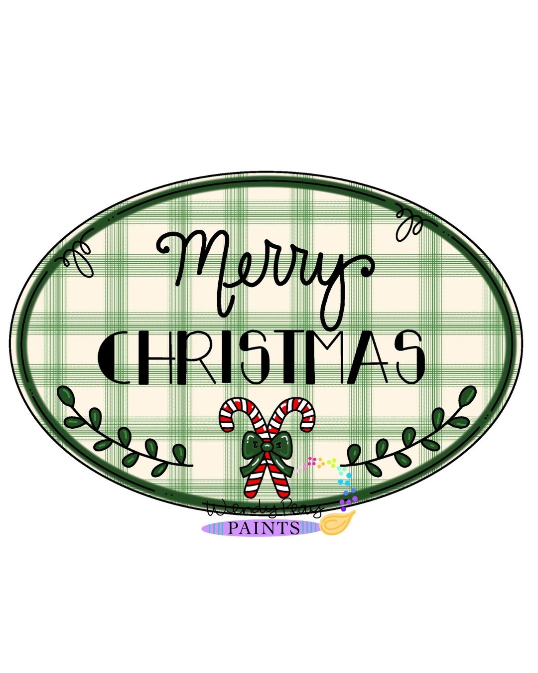 Merry Christmas Oval  - Candy Canes (WP011)