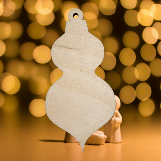 Unfinished wood double ball finial ornament blank for DIY Christmas crafts.
