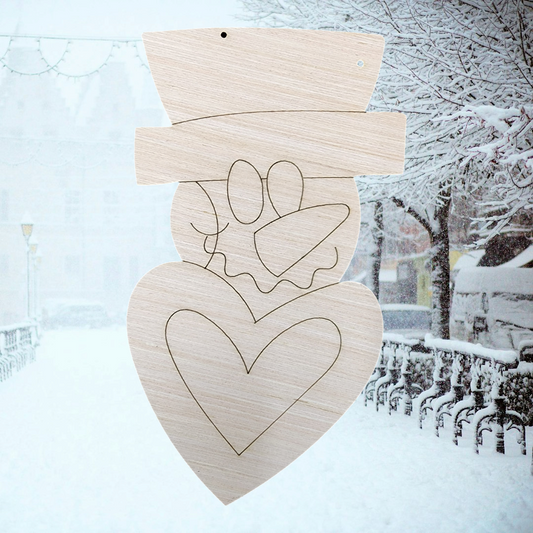 Unfinished wood snowman ornament blank with a large heart-shaped body.