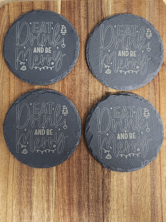 Eat Drink Be Merry Slate Coaster Set